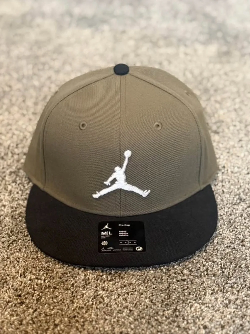 Jordan Snapback Cap in Olive Green and Black with White Jumpman